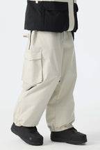Men's Off White Thermal Waterproof Utility Cargo Baggy Snow Pants