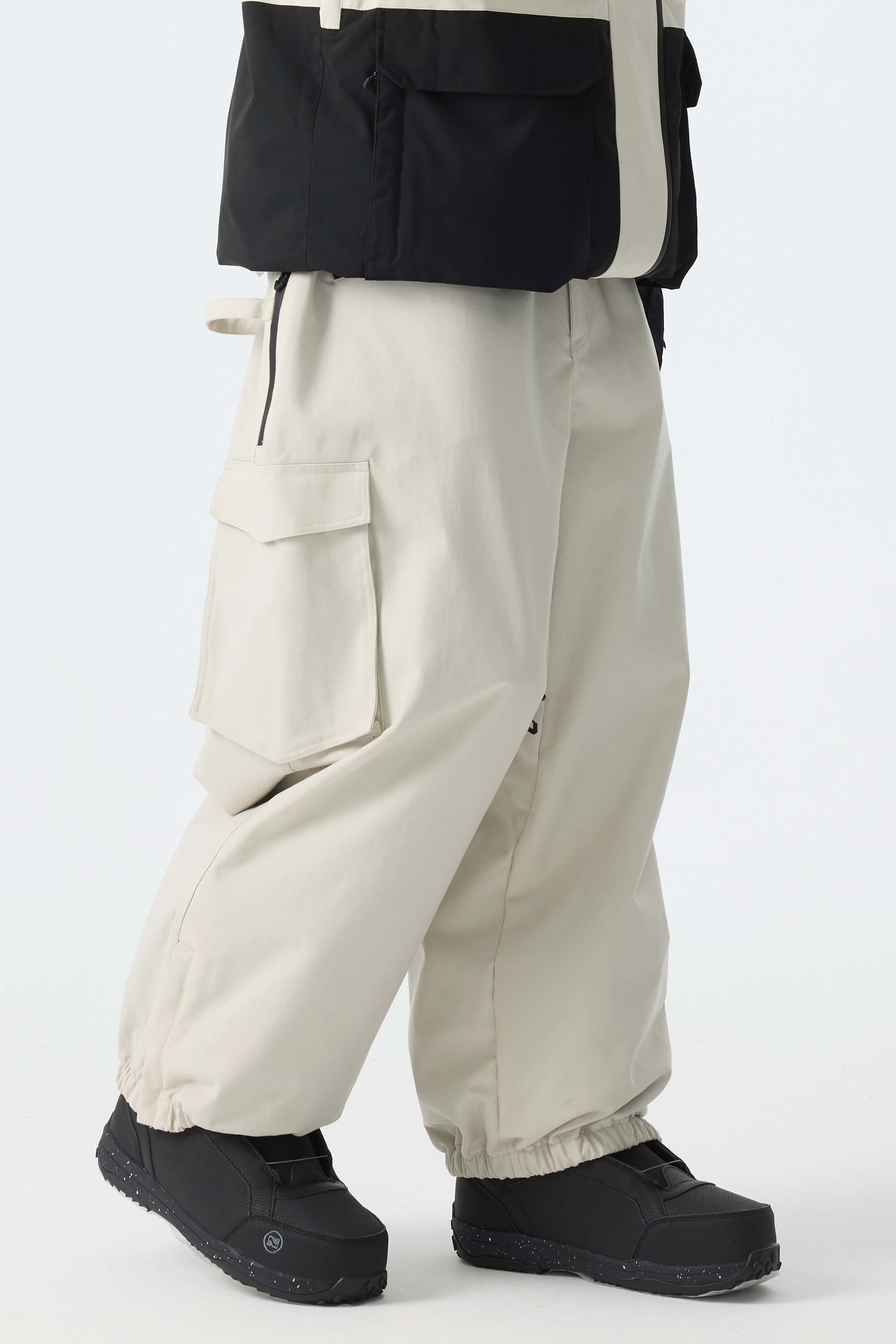 Men's Off White Thermal Waterproof Utility Cargo Baggy Snow Pants