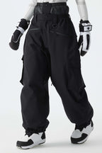 Women's Brown Thermal Waterproof Utility Cargo Baggy Snow Pants