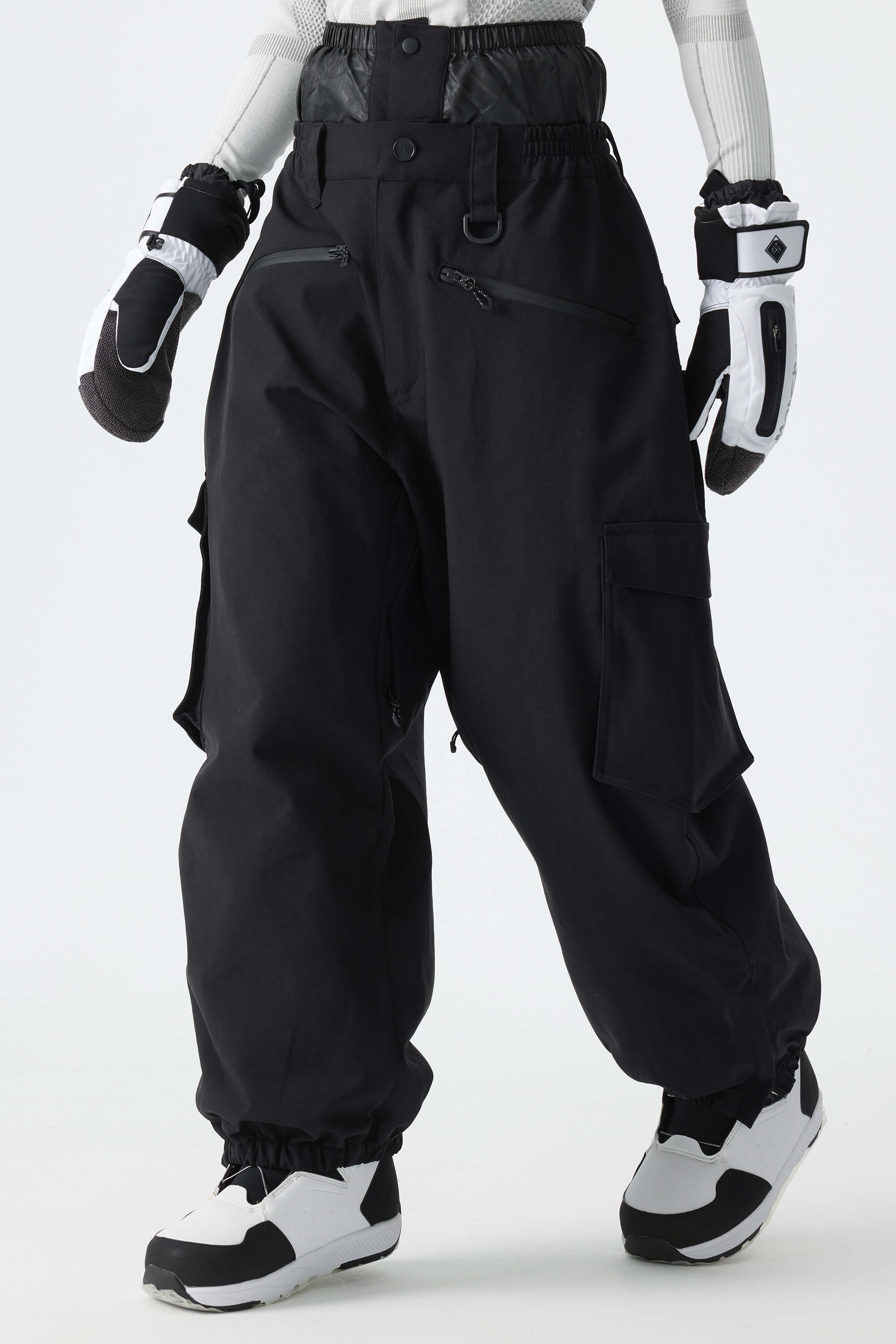 Women's Brown Thermal Waterproof Utility Cargo Baggy Snow Pants
