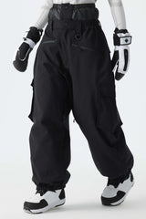Women's Black Thermal Waterproof Utility Cargo Baggy Snow Pants