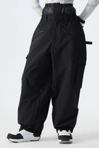 Women's Brown Thermal Waterproof Utility Cargo Baggy Snow Pants