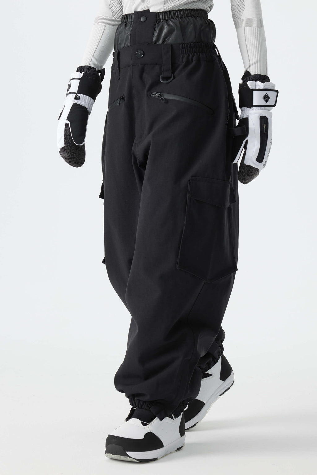 Women's Black Thermal Waterproof Utility Cargo Baggy Snow Pants