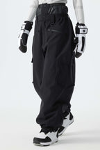 Women's Black Thermal Waterproof Utility Cargo Baggy Snow Pants