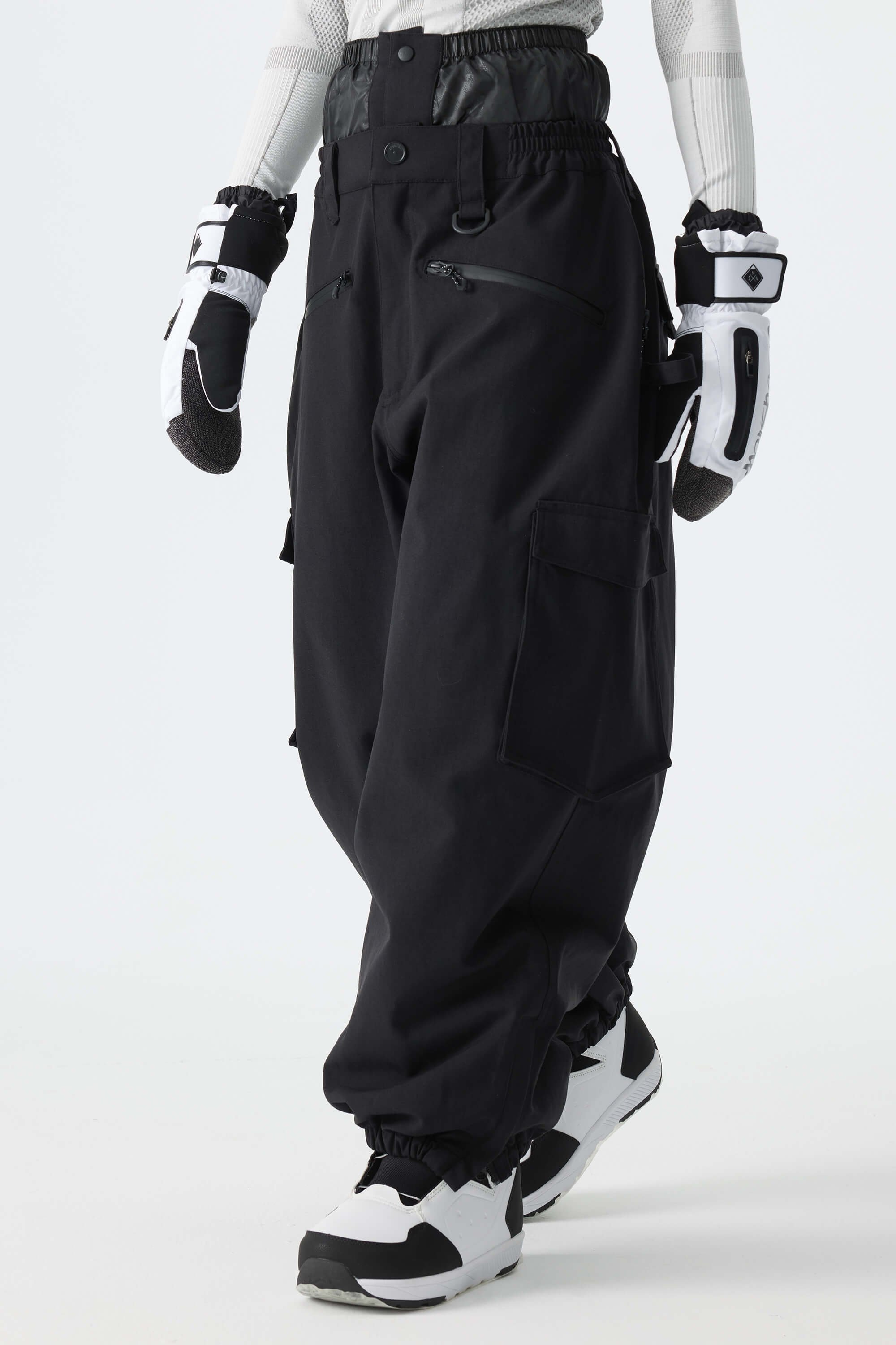 Women's Black Thermal Waterproof Utility Cargo Baggy Snow Pants