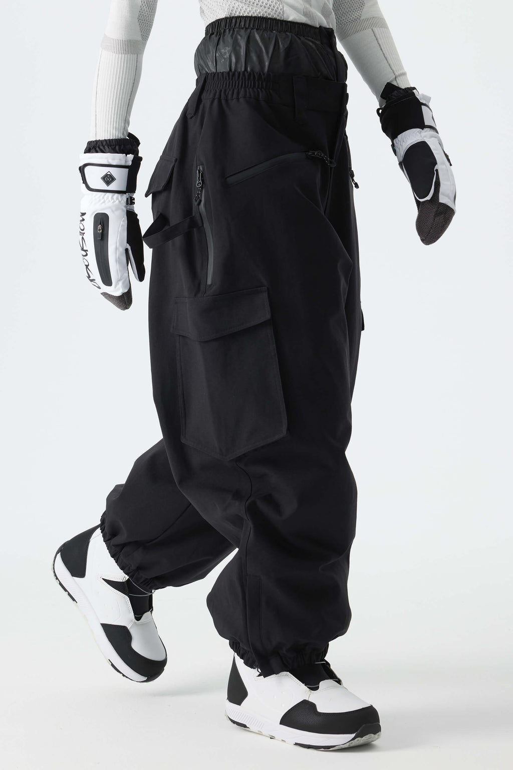 Women's Black Thermal Waterproof Utility Cargo Baggy Snow Pants