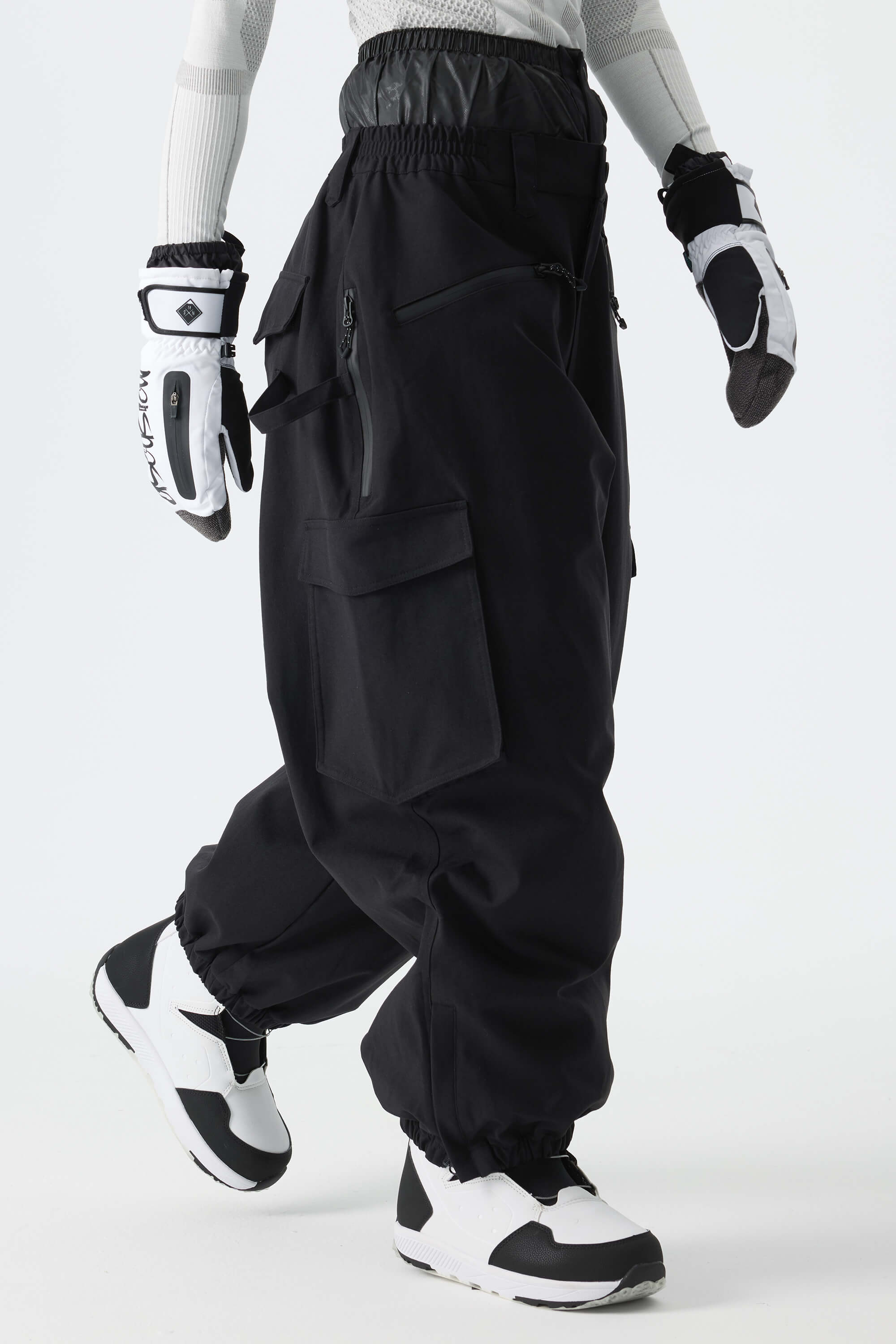 Women's Black Thermal Waterproof Utility Cargo Baggy Snow Pants