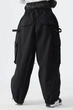 Women's Black Thermal Waterproof Utility Cargo Baggy Snow Pants