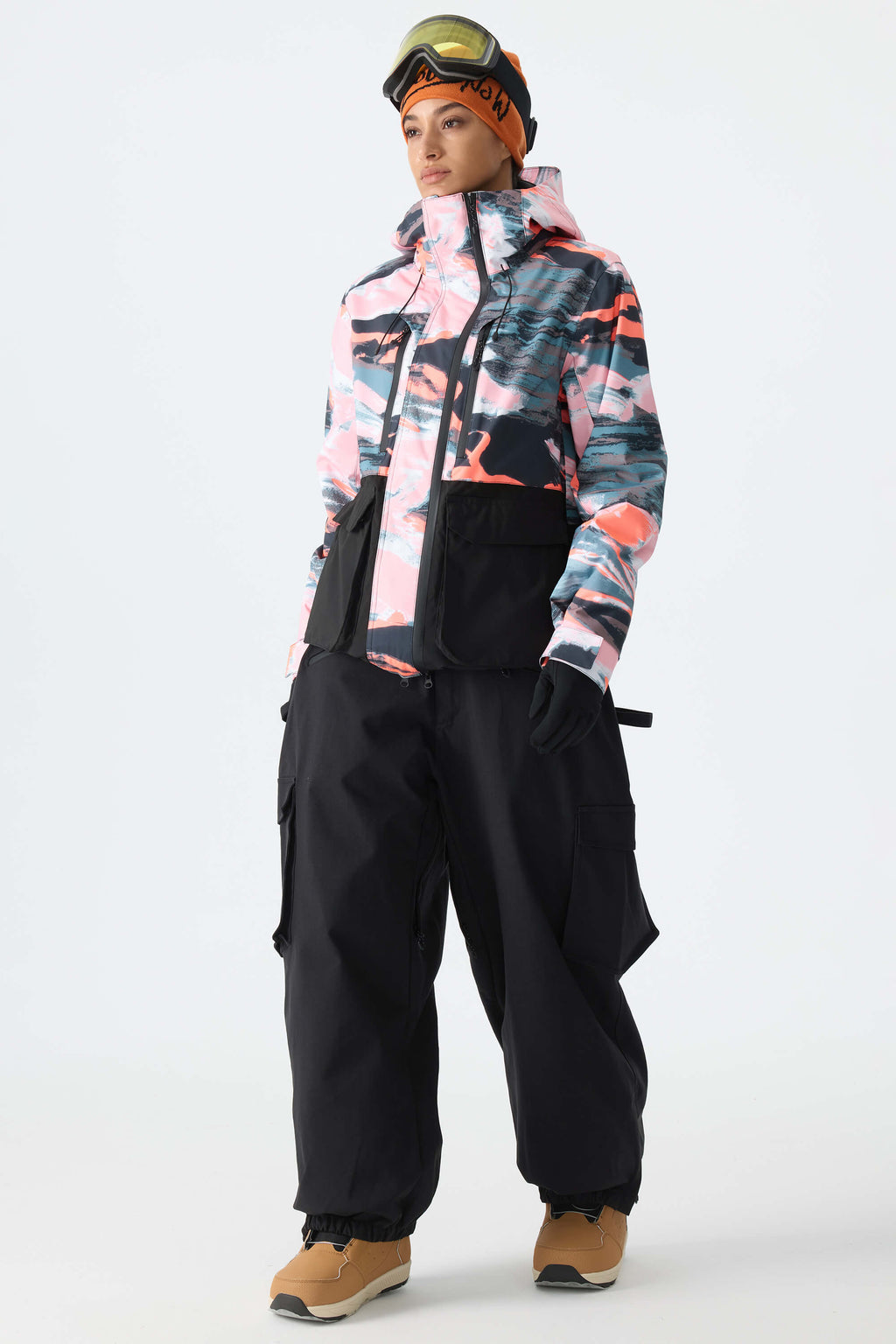 Women's Black Thermal Waterproof Utility Cargo Baggy Snow Pants