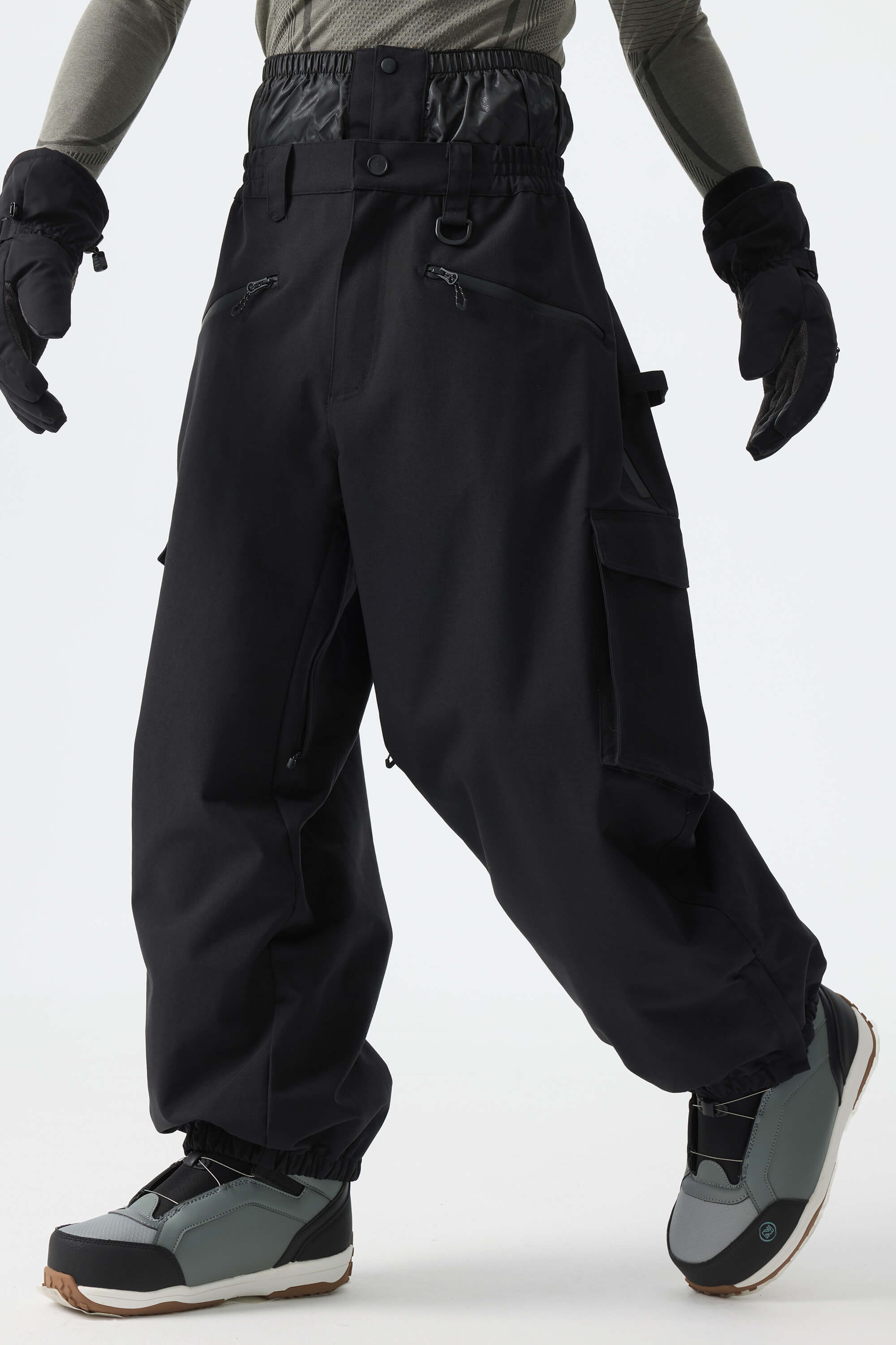 Men's Brown Thermal Waterproof Utility Cargo Baggy Snow Pants