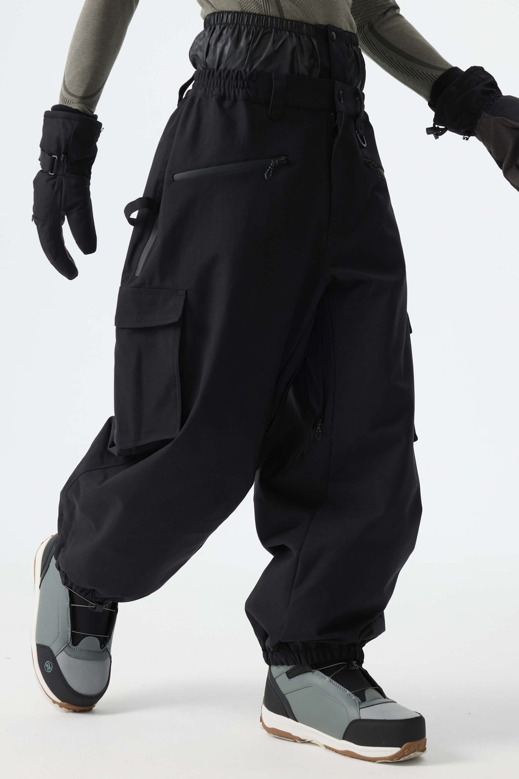 Men's Black Thermal Waterproof Utility Cargo Baggy Snow Pants