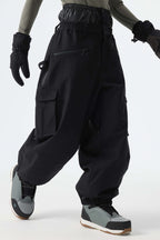 Men's Black Thermal Waterproof Utility Cargo Baggy Snow Pants