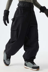 Men's Black Thermal Waterproof Utility Cargo Baggy Snow Pants