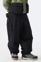 Men's Black Thermal Waterproof Utility Cargo Baggy Snow Pants