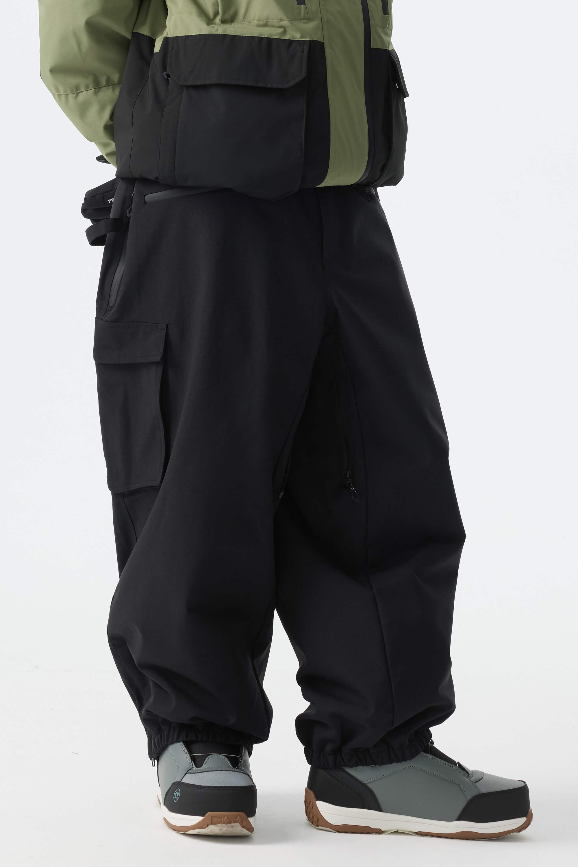 Men's Black Thermal Waterproof Utility Cargo Baggy Snow Pants