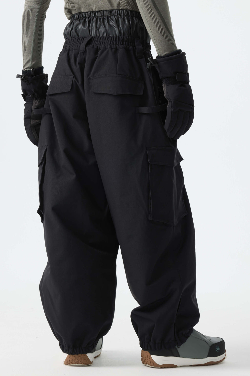 Men's Black Thermal Waterproof Utility Cargo Baggy Snow Pants
