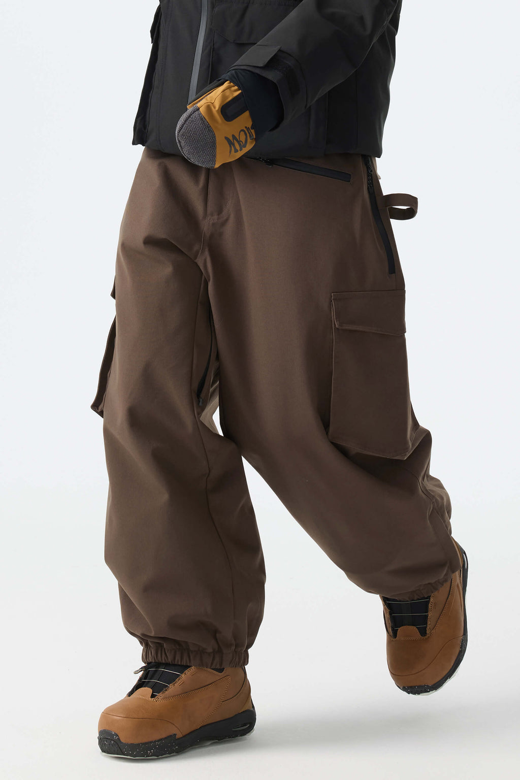 Women's Khaki Thermal Waterproof Utility Cargo Baggy Snow Pants