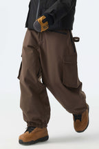 Women's Off White Thermal Waterproof Utility Cargo Baggy Snow Pants