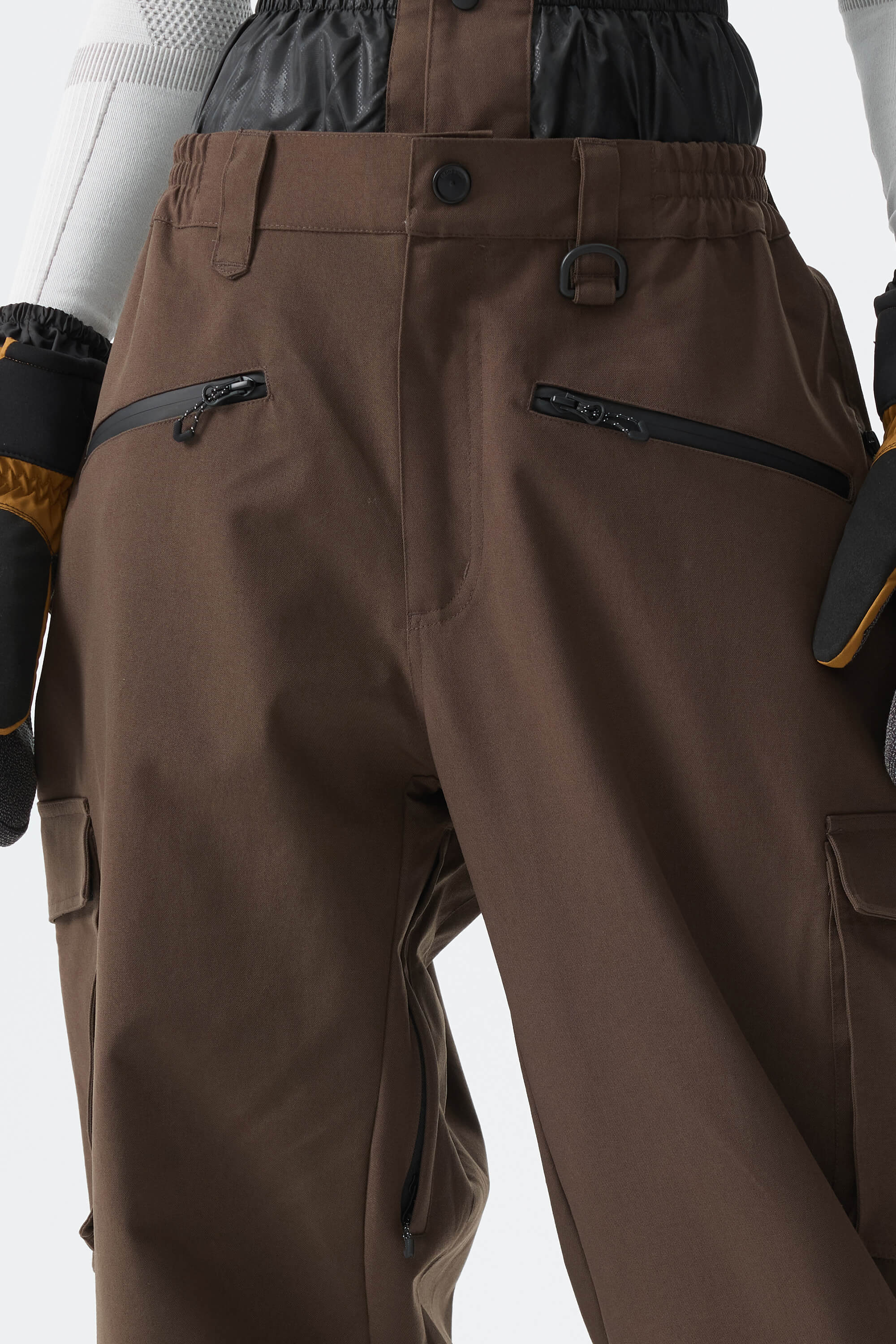 Women's Brown Thermal Waterproof Utility Cargo Baggy Snow Pants