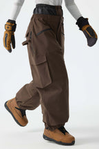Women's Khaki Thermal Waterproof Utility Cargo Baggy Snow Pants