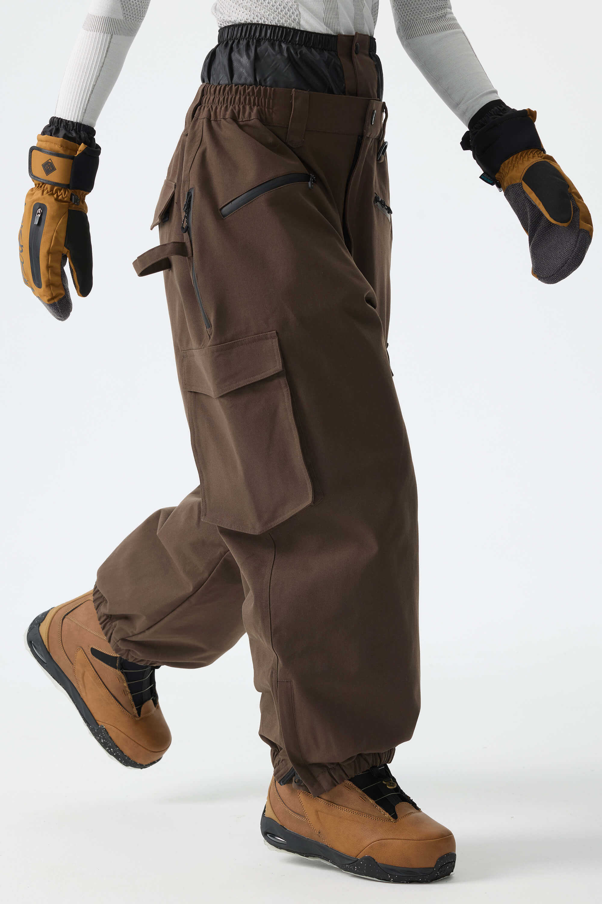 Women's Khaki Thermal Waterproof Utility Cargo Baggy Snow Pants