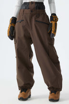 Women's Brown Thermal Waterproof Utility Cargo Baggy Snow Pants