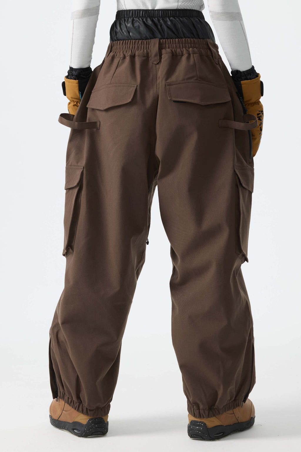 Women's Brown Thermal Waterproof Utility Cargo Baggy Snow Pants