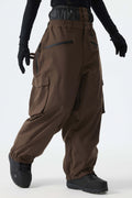 Men's Brown Thermal Waterproof Utility Cargo Baggy Snow Pants