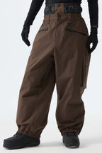 Men's Brown Thermal Waterproof Utility Cargo Baggy Snow Pants