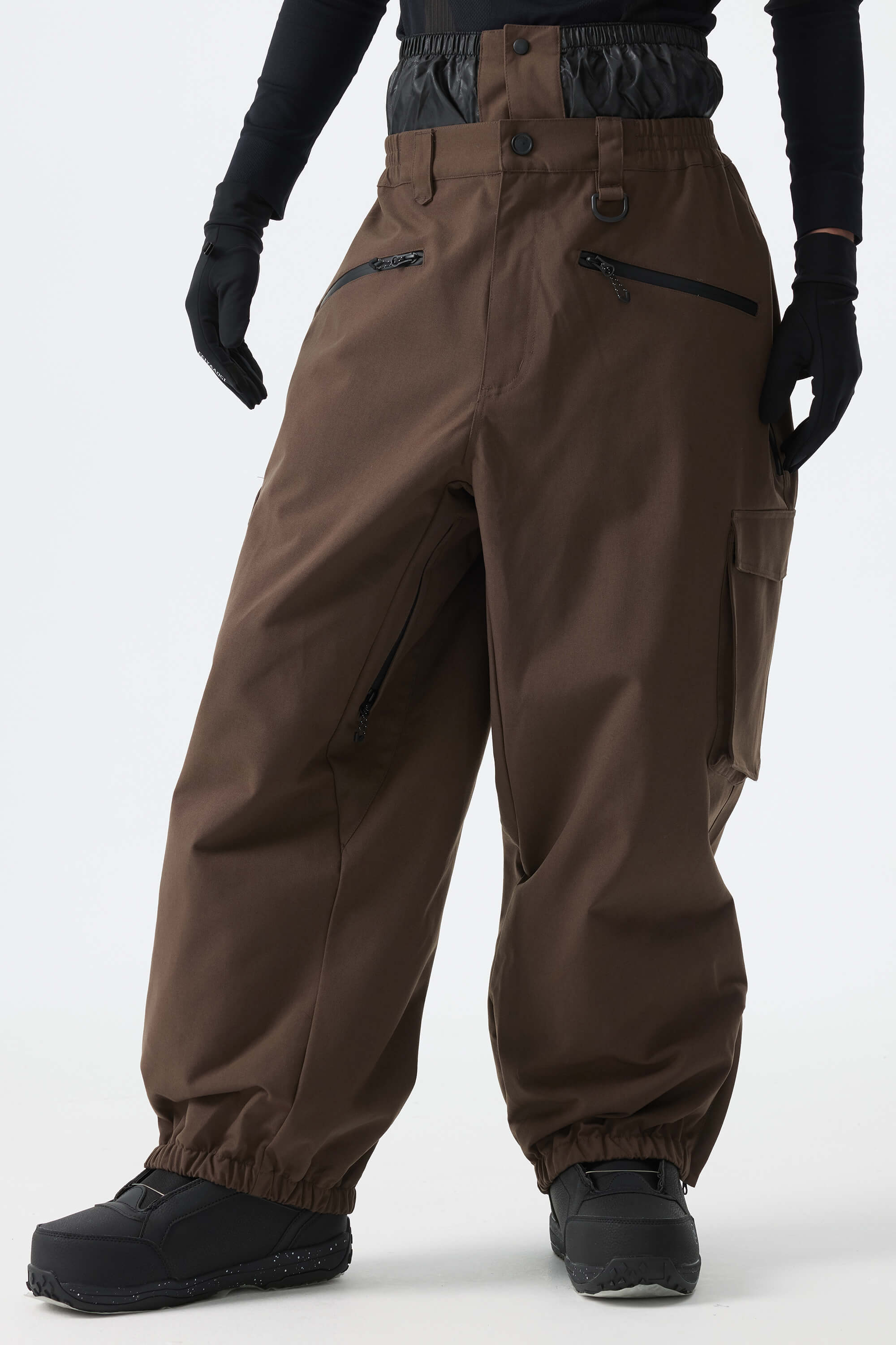 Men's Brown Thermal Waterproof Utility Cargo Baggy Snow Pants