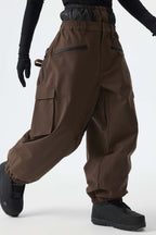 Men's Brown Thermal Waterproof Utility Cargo Baggy Snow Pants