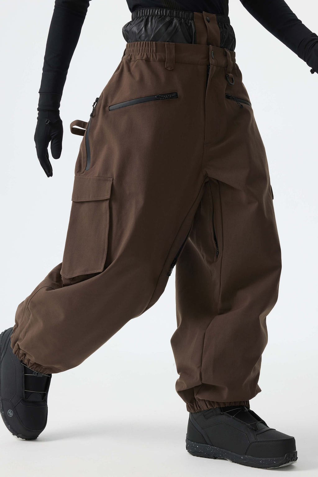 Men's Black Thermal Waterproof Utility Cargo Baggy Snow Pants