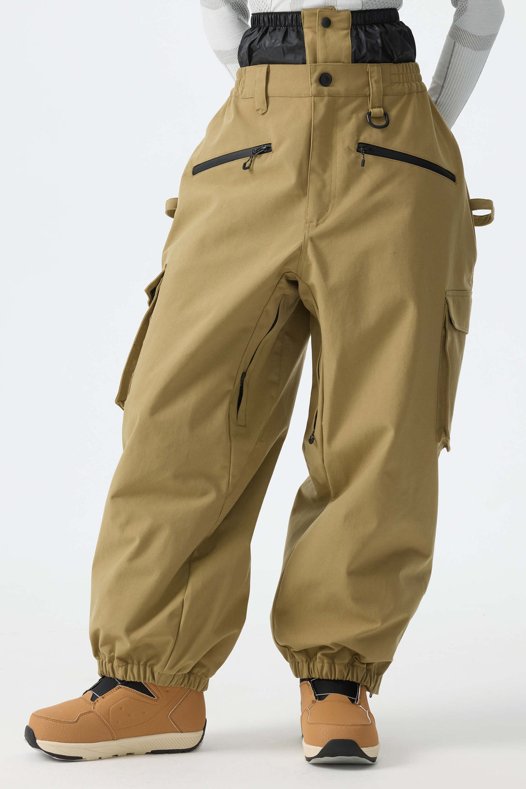 Women's Off White Thermal Waterproof Utility Cargo Baggy Snow Pants