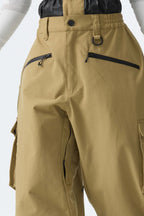 Women's Khaki Thermal Waterproof Utility Cargo Baggy Snow Pants