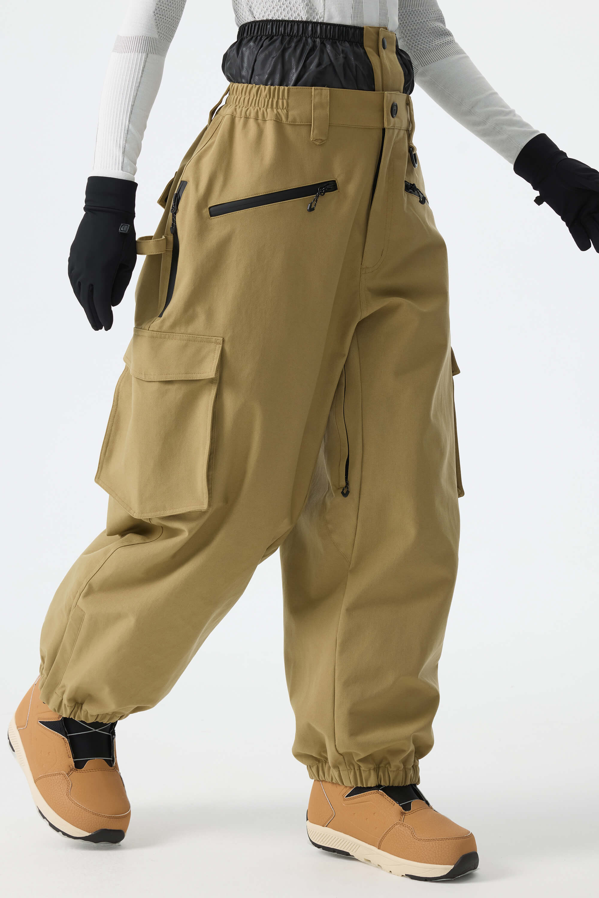 Women's Off White Thermal Waterproof Utility Cargo Baggy Snow Pants