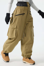 Women's Brown Thermal Waterproof Utility Cargo Baggy Snow Pants