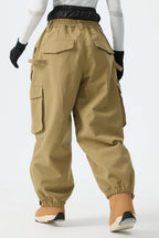 Women's Khaki Thermal Waterproof Utility Cargo Baggy Snow Pants