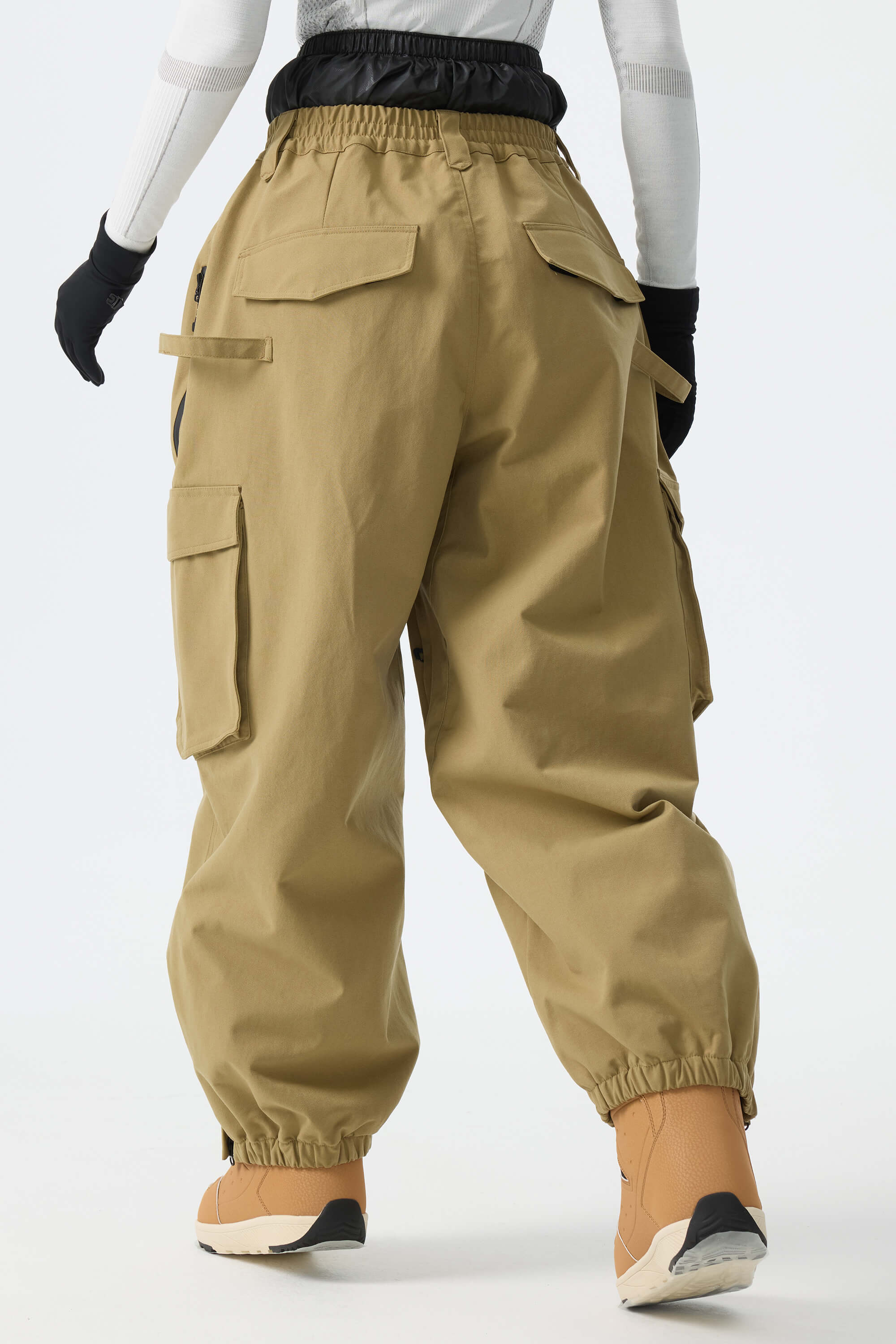 Women's Khaki Thermal Waterproof Utility Cargo Baggy Snow Pants