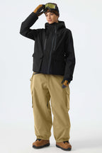 Women's Khaki Thermal Waterproof Utility Cargo Baggy Snow Pants