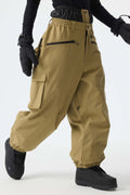 Men's Khaki Thermal Waterproof Utility Cargo Baggy Snow Pants