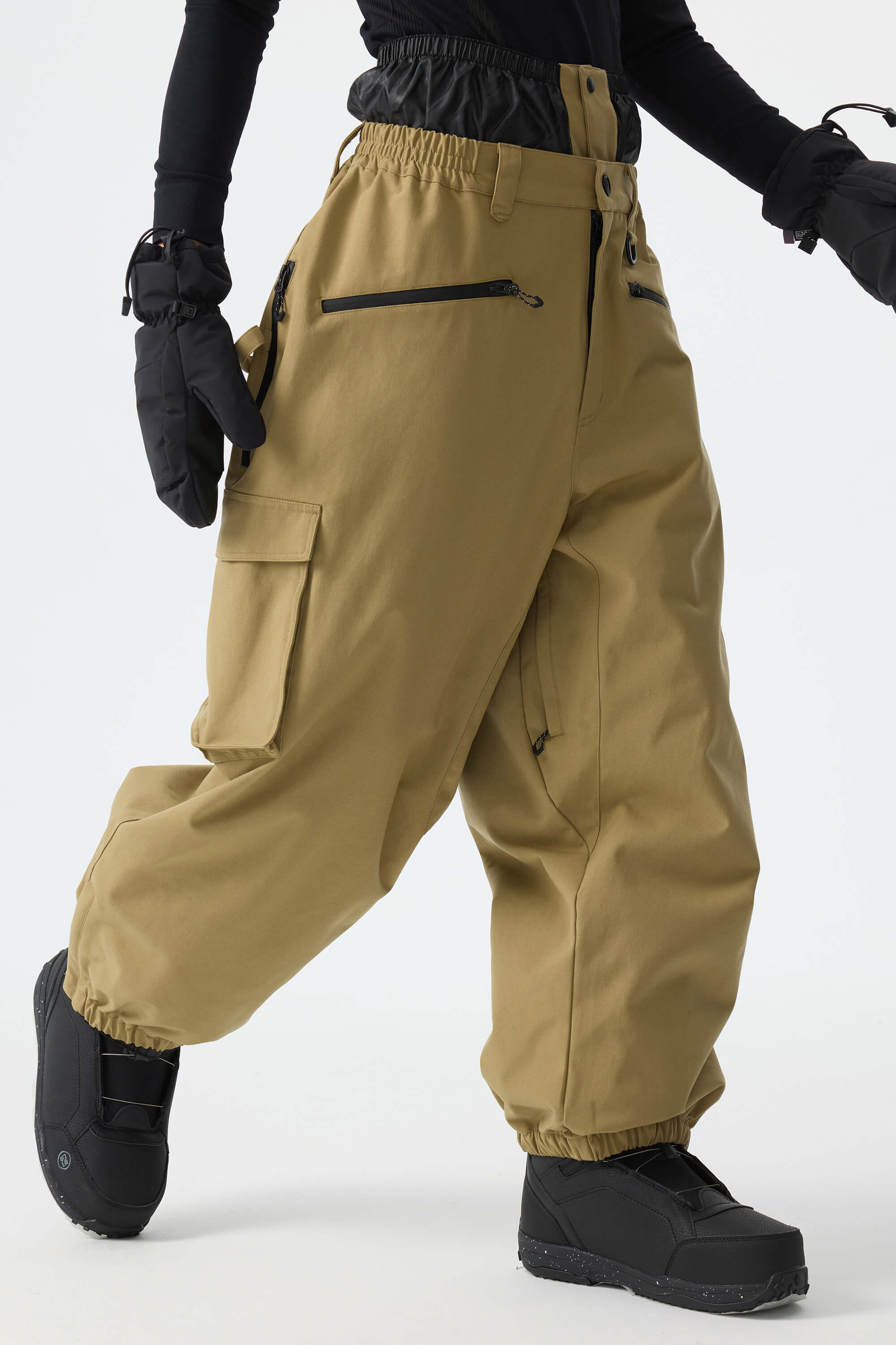 Men's Brown Thermal Waterproof Utility Cargo Baggy Snow Pants