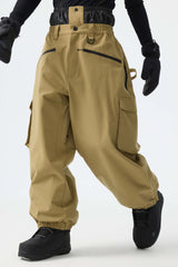 Men's Khaki Thermal Waterproof Utility Cargo Baggy Snow Pants