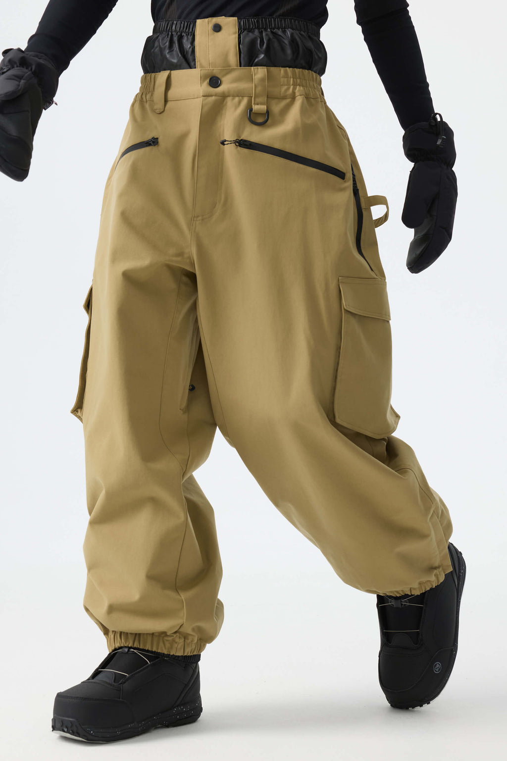 Men's Black Thermal Waterproof Utility Cargo Baggy Snow Pants