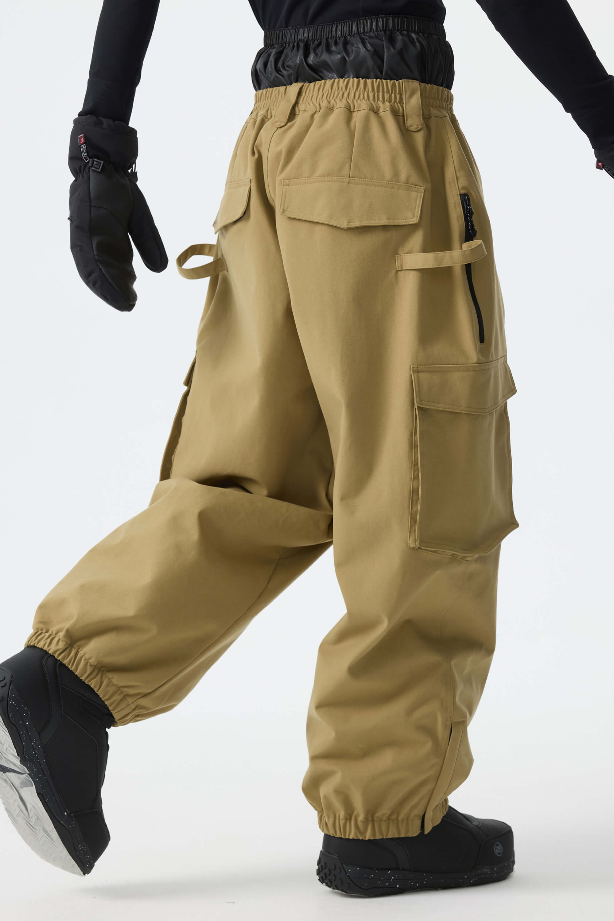 Men's Khaki Thermal Waterproof Utility Cargo Baggy Snow Pants