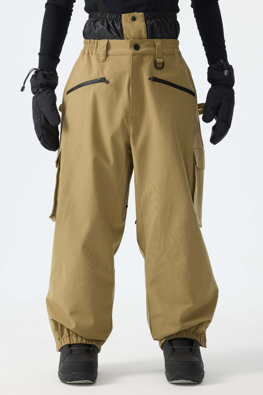 Men's Khaki Thermal Waterproof Utility Cargo Baggy Snow Pants