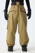 Men's Khaki Thermal Waterproof Utility Cargo Baggy Snow Pants
