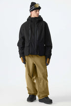 Men's Khaki Thermal Waterproof Utility Cargo Baggy Snow Pants
