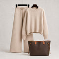 Luxury Beige Knit Sweater and Wide Leg Pants Set Styled with a Monogram Neverfull GM
